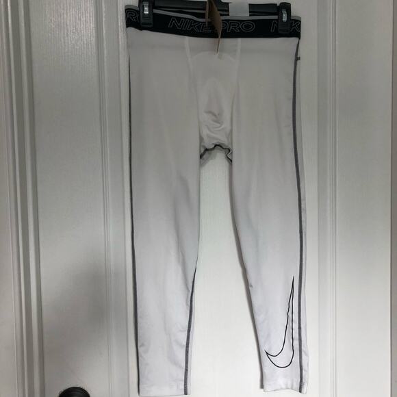 Nike Pro Dri-Fit Mens Leggings Sz Large White Logo‎ Preppy Tight Fit Activewear - Picture 2 of 10
